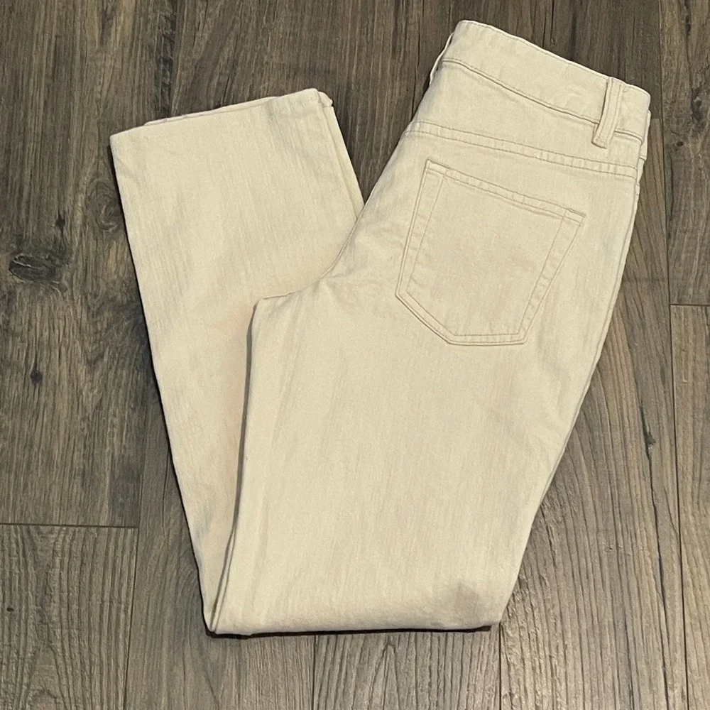 Coldwater Creek Women P4 Cream Blue Floral Printed Embroidered Straight LegJeans